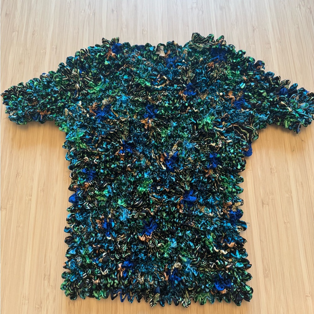 Vintage 90s Y2K floral magic bubble popcorn crinkle stretch top One size